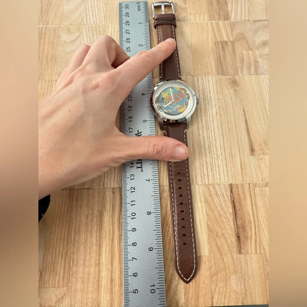 Fossil mens 30th anniversary stainless steel brown leather watch NEW BATTERY